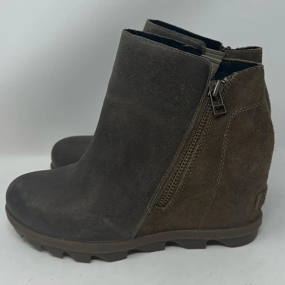 SOREL Joan Of Arctic Wedge ll Zip Leather Boots Brown Size 7 Winter Booties